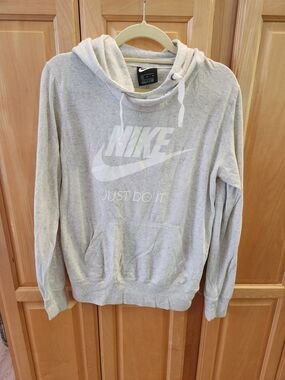 Nike Light Heather Gray Hoodie with White Logo